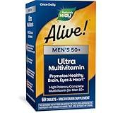 Nature's Way Alive! Men’s 50+ Daily Ultra Multivitamin, High Potency Formula, Supports Healthy Brain, Eyes & Heart*, with Methylated B12, Gluten-Free, 60 Tablets (Packaging May Vary)