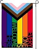 Progress Pride Every One Is Welcome Here Garden Flags - Inclusive Progressive Progress Yard Small Flag 12.5x18 Inch for LGBTQ Lesbian Gay Transgender