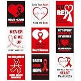 BeYumi Heart Health Awareness Poster - 9Pcs Heart Health Awareness Posters Red Ribbon Heart Disease Month Awareness Poster for Campaign School Event Supplies Classroom Charity Welfare Activities Decor