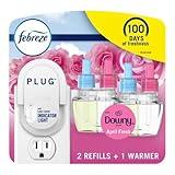 Febreze Plug In Air Freshener, Odor-Fighting Scented Oil Starter Kit, Air Fresheners for Home and Bathroom and Kitchen, Long Lasting for Strong Odors, Downy April Fresh Scent, Warmer + 2 Refill