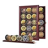 Jinchuan Military Challenge Coin Display Case Lockable Cabinet Rack Holder Shadow Box with Removable 2 Grooves Shelves and Anti Dust Door for Casino Poker Chips Collectibles Mahogany