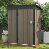 Patiowell 5x3 FT Outdoor Storage Shed, Tool Shed with Sloping Roof and Lockable Door, Metal Shed for Backyard Garden Patio Lawn, Brown