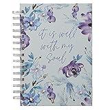 Inspirational Spiral Journal Notebook for Women It is Well With My Soul Blue/Purple Posies Floral Wire Bound w/192 Ruled Pages, Large Hardcover, With Love