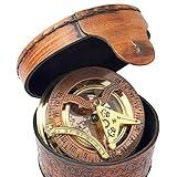 Brass Nautical - Antique Brass & Copper Sundial Compass, Sundial Clock in Box Gift Sun Clock Ship Replica Watch