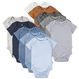 HonestBaby 10-Pack Short Sleeve Bodysuits One-Piece 100% Organic Cotton for Infant Baby Boys, Girls, Unisex, Prep School Rebel Boy, 0-3 Months