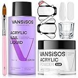 VANSISOS Acrylic Nail Kit: 30g Clear Acrylic Powder and 75ml Acrylic Liquid Set with Nail Brush Nail Forms Acrylic Nails Extension Kit for Beginners for Home DIY Salon Nails Application