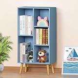 YAHARBO 5 Cube Bookshelf, Blue Kids Book Shelf with Cubby Storage,Wooden Modern Bookcase with Legs,3 Tier Freestanding Display Book Case,Children Toy Organizer,Bookshelves for Office,Nursery,Playroom