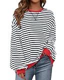 BTFBM Womens Oversized Striped Sweatshirt Crewneck Long Sleeve Pullover Top Casual Y2K Fall Clothes 2025 Workout Shirt(Navy White, X-Large)