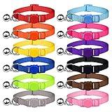 Uteuvili 12 PCS Breakaway Cat Collars with Bell Colorful Soft Safety Buckle Cat Collars Adjustable Breakaway Kitten Collars Safety Collars for Cats (12 Colors)
