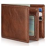 Artpaxy Mens Wallet Genuine Leather Bifold RFID Blocking Wallet for Men with 1 ID Window 13 Card Holders 2 cash pockets 1 Gift Box