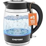 Chefman Electric Kettle, 1.8L 1500W, Hot Water Boiler, Removable Lid for Easy Cleaning, Auto Shut Off, Boil-Dry Protection, Stainless Steel Filter, BPA Free, Borosilicate Glass Electric Tea Kettle