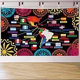 EUVBOKW Hispanic Heritage Month Decorations – Latin American Flag Map Banner,Hispanic Heritage month Backdrop for Classroom Home Wall Decor(5.9×3.6ft)