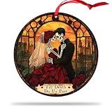 ARTSYWIX Day of The Dead Skull Couple Christmas Ornaments, Dia De Los Muertos Decorations, Gifts for Valentine Day Her Him Men Women, Gothic Skeleton Engagement Wedding Anniversary Car Accessories