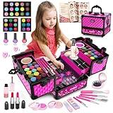 Hollyhi 59 Pcs Kids Makeup Kit for Girl, Washable Play Makeup Toys Set for Dress Up, Pretend Beauty Vanity Set with Cosmetic Case Birthday Toys for Girls 3 4 5 6 7 8 9 10 11 12 Year Old Kids Toddlers