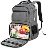 MATEIN Backpack Lunch Box, 18 Inch Work Laptop Bag Business Backpack for Men Women, Personal Item Insulated Bag for Traveling, Heavy Duty Back Pack with Luggage Strap, Gifts for Him (Grey)