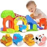 V-Opitos Toys for Toddler 1, 2, 3 Year Old Boy and Girl, Zoo Animal Slide Playset with 4 Animal Cars, Open-Ended Interactive Toy for Cultivate Imagination, Gifts for 12-18+ Months Kids