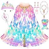Princess Dress Up Toys Princess Dress Up Clothes Rainbow Mermaid Cape Kit 9 Pcs Gift Set for Little Girls 3-8 Years Old, Great Gift Set for Birthday Christmas Halloween (Rainbow Multi-Color)