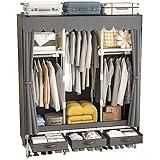 LEAIJIAFY Portable Armoire Wardrobe Closet with 3 Drawers and 3 Hanging Rods,Cloth Closet Wardrobe Cabinet for Hanging Clothes,Gray Cover,for Clothing,Bedding,51 in Width