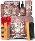 Viking Revolution Ultimate Grooming Kit for Men - Boar Brush, Wood Comb, Sandalwood Balm & Oil, Scissors for Beard & Mustache