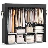 VTRIN Portable Closet for Hanging Clothes 67 Inch Wide Large Capacity Portable Wardrobe Closet with Cover, 4 Storage Shelves and 4 Hanging Rod Sturdy Free Standing Closet for Bedroom, Black