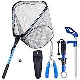 Bombrooster 4PC Kayak Fishing Tool Kit - Foldable Fishing Landing Net, Fish Gripper, Fishing Pliers, Hook Remover for Fishermen