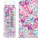 Sprinkles for Cake Decorating, 5.3Oz Pink Purple Blue and White Pearl Confetti Jimmies Sprinkles Mix Pastel Sprinkles for Cake Ice Cream Cupcakes Baking Topping