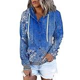 Ymperjum amazon overstock outlet store amazon deals of the day Button Down V Neck Hooded Sweatshirts With Pocket Casual Long Sleeve Drawstring Pullover Hoodies best amazon deals this week D-blue