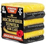 Edgeless Microfiber Towels for Cars – 6pk (12”x12”) - 540 GSM - Super Soft Drying Towels Car Detailing & Buffing – Scratch-Free - Absorbent Microfiber Cleaning Cloths for Cars