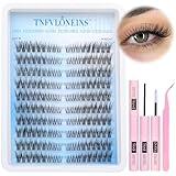 TNFVLONEINS Wispy Lash Extension Kit Left&Right Eyelash Extension Kit Natural Lash Clusters Kit 180Pcs Cluster Eyelash Extensions Kit C Curl Individual Lashes with Bond and Seal and Tweezers