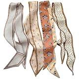 TEBIEKOY 4Pcs Fashion Scarves for Women, Multifunctional Boho Scarves Headbands Satin Scarf for Bag Hair Accessories