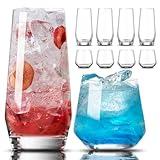 Mfacoy Drinking Glasses Set of 8-4 Tall Glass Cups 18 oz & 4 Short Stemless Wine Glasses 13 oz, Highball Glasses, Glassware Sets for Cocktail, Beer, Wine, Whiskey, Water & Juice Drinkware