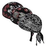 DOCILA Black Cotton Do Rags For Women Men Trendy Spider Feather Flame Skull Helmet Liner Beanie Hat Pirate Head Scarf Motorcycle Bandana Doo Dew Rag Cap