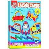 KRAFUN Preschool Beginner First Lacing Card Kit for Kids Training Arts & Crafts, 5 Easy Transport and Cars Lacing Projects, Lacing Cards for Toddlers, Fine Motor Skills Toys