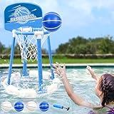 Pool Basketball Hoop Poolside with backbroad, Floating Pool Toys with 4 Basketballs/ 4 Water Balloons/Pump, Outdoor & Indoor Basketball Hoop for Kids and Adults, Blue