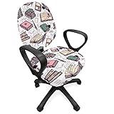 Ambesonne Retro Office Chair Slipcover, Vintage Style Old Books Pens and Related Silhouettes on Plain Background, Protective Stretch Decorative Fabric Cover, Standard Size, Pearl Multicolor