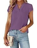 Blooming Jelly Women's Dressy Casual Tops Business Work Blouses 2025 Summer Button Down Shirts Short Cap Sleeve V Neck Tshirt (Purple,X-Small)