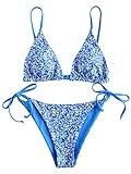 ZAFUL Women's Triangle Bikini Floral String Bikini Set Two Piece Swimsuit Bathing Suits (2-Ocean Blue, S)