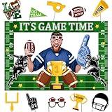 Football Photo Booth Props, Super Bowl Game Day Decorations Football Touchdown It's Game TIME Selfie Props with Photo Frame for Sport Football Superbowl Theme Party Favors Supplies