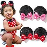 Ayesha Mouse Ears Hair Clips Mouse Ears for Toddler Girls Sequin Mouse Bows Barrettes Mice Ears Polka Dot Bows Mouse Hair Accessories for Baby Girls Toddler Kids Costume Party 4PCS