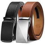 Zitahli Ratchet Belt for Men - 2 Packs Leather Mens belt For Gift Men Dress and Casual,Trim to Fit Size 34"-48"