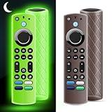 OneBom (2Pcs) Silicone Remote Cover Glow in The Dark for Firetv 4K Max (2nd)/Insignia/Pioneer/Omni (QLED) Series with Lanyard, Lightweight Anti-Slip Shockproof(Glow Green&Brown)