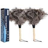 2pcs Ostrich Feather Dusters Natural Feathers Duster with Wooden Handle Natural Ostrich Feathers for Home Cleaning and Office Finishing Duster(2pcs，Length14”