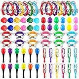 72 Pcs Shaker Musical Instruments for Kids Egg Shaker Wrist Hand Band Bells Maracas Percussion Tambourine Cymbals Plastic Castanets for Preschool Early Music Learning Toy