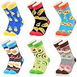 Dsia Zamur 6 Pack Novelty Food Socks + Gift Box for Kids Boys Girls, Colorful Athletic Calf Crew Socks for Children Sons Avocado Donut Taco Pizza Egg Bacon Pineapple Lovers 7-10 Years