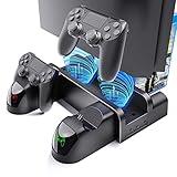 VGBUS PS4 Stand Cooling Fan Station for Playstation 4/PS4 Slim/PS4 Pro, PS4 Vertical Charging Station with Dual Controller,PS4 Stand with USB Port & 12 Games Slots.