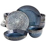 Gibson Elite Matisse 16 Piece Double Bowl Dinnerware Set, Cobalt Blue, Service for 4 (16pcs)