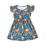 Halloween Thanksgiving Toddler Girls Dress Pumpkin Turkey Print Dresses Short Sleeve Clothes 7-8Y