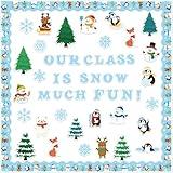 BkeeCten Christmas Winter Bulletin Boards - 95pcs Xmas Winter Chalkboard Decoration Set Glue Points Christmas Winter Xmas New Year Our Class is Snow Much Fun Paper Cut-Outs Funny Classroom Chalkboard