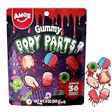 Amos Halloween Gummy Body Parts, Spooky Candy for Trick-or-Treat, Halloween Snacks, and Edible Decorations – Approx. 36 Individually Wrapped Pieces, 9oz Bag