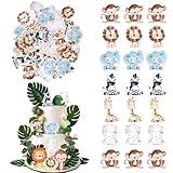 60 PCS Edible Jungle Animals Cupcake Toppers Lion Monkey Zebra Hippo Giraffe Elephant Forest Theme Cupcake Picks for Safari Animals Theme Baby Shower Kids Birthday Party Cake Decorations Supplies